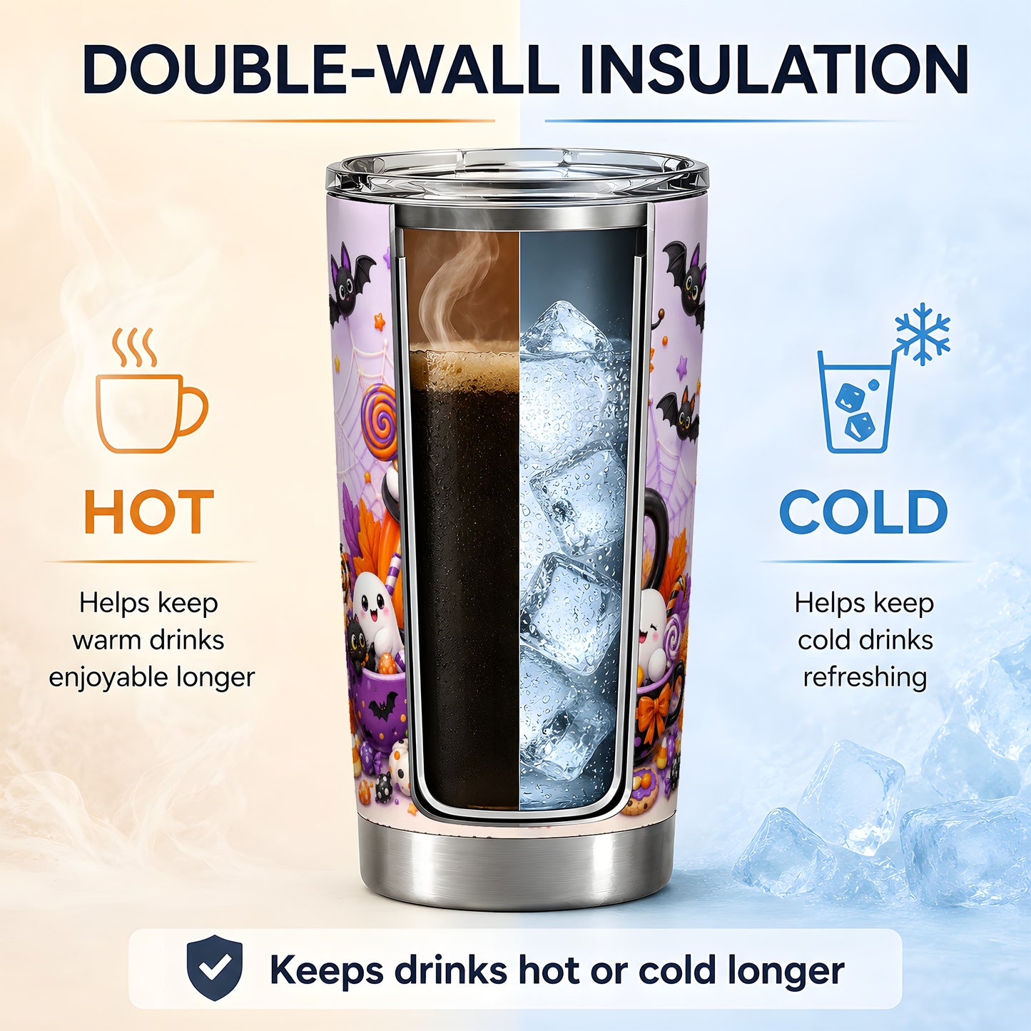 #pl[20oz|Steel] Cute Ghost Pumpkin Tumbler, 20oz Stainless Steel Tumbler with Candy Art