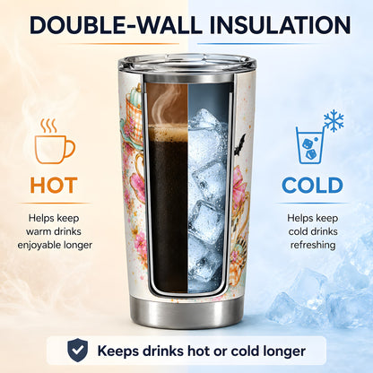 #pl[20oz|Steel] Pumpkin Tea Cup Tumbler, 20oz Stainless Steel Tumbler with Floral Art