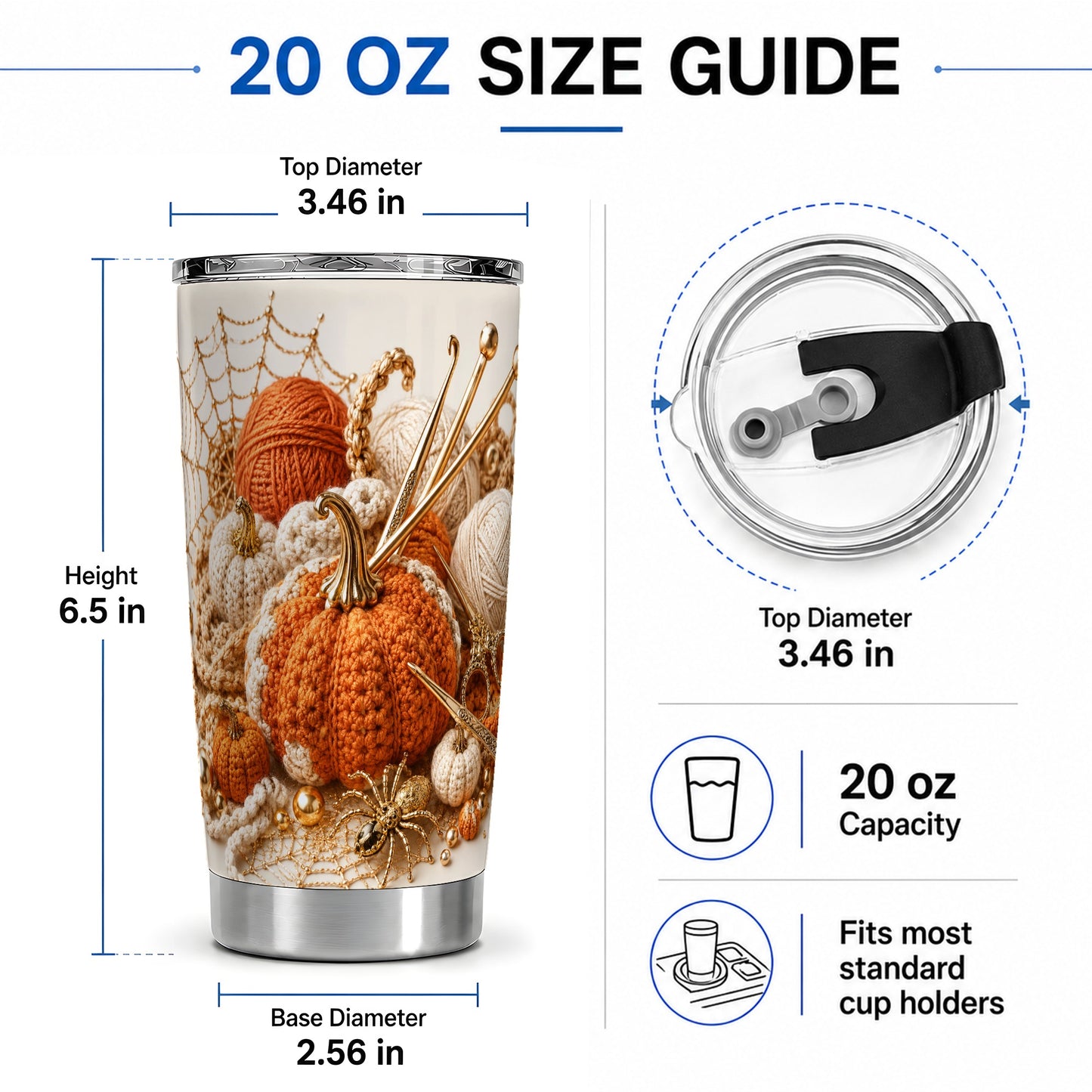 #pl[20oz|Steel] Crochet Pumpkin Tumbler, 20oz Stainless Steel Tumbler with Yarn Art