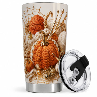 Crochet Pumpkin Tumbler, 20oz Stainless Steel Tumbler with Yarn Art