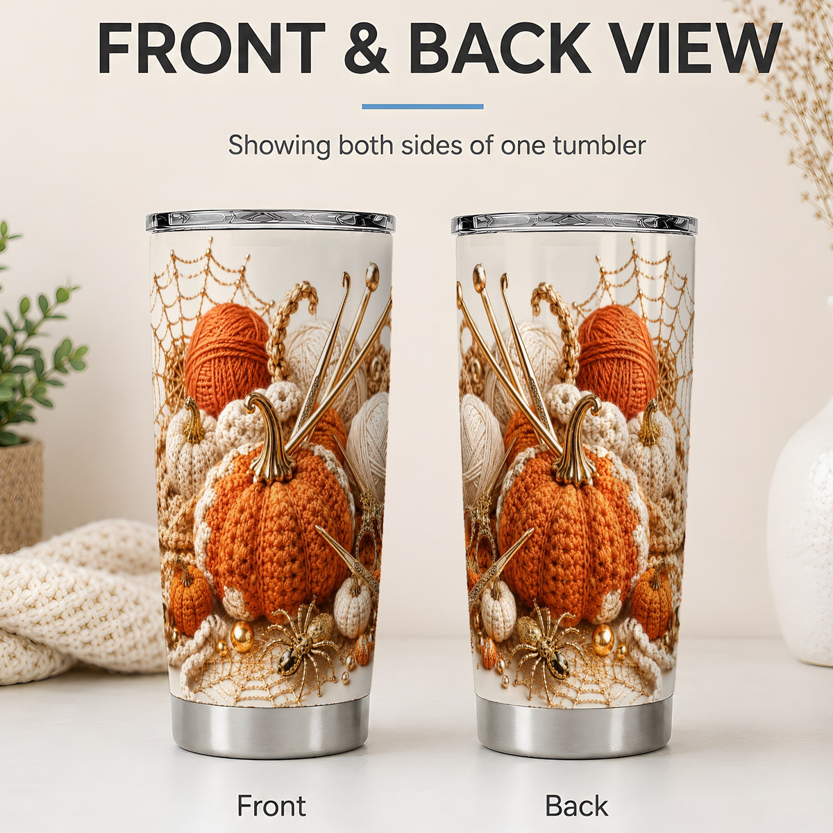 #pl[20oz|Steel] Crochet Pumpkin Tumbler, 20oz Stainless Steel Tumbler with Yarn Art