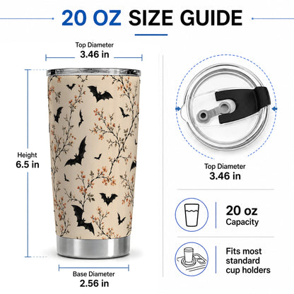 #pl[20oz|Steel] Bat Floral Pattern Tumbler, 20oz Stainless Steel Tumbler with Branch Art