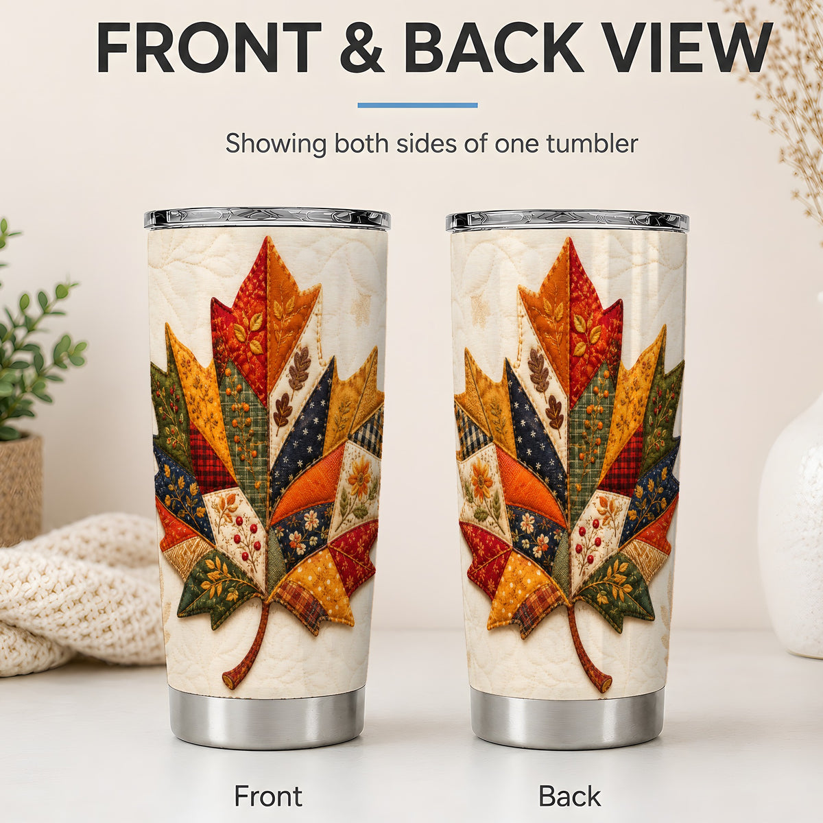 #pl[20oz|Steel] Patchwork Maple Leaf Tumbler, 20oz Stainless Steel Tumbler with Fall Art