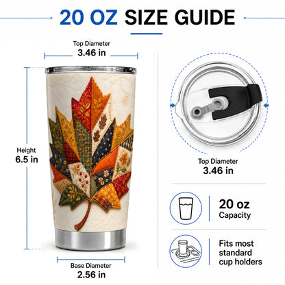 #pl[20oz|Steel] Patchwork Maple Leaf Tumbler, 20oz Stainless Steel Tumbler with Fall Art