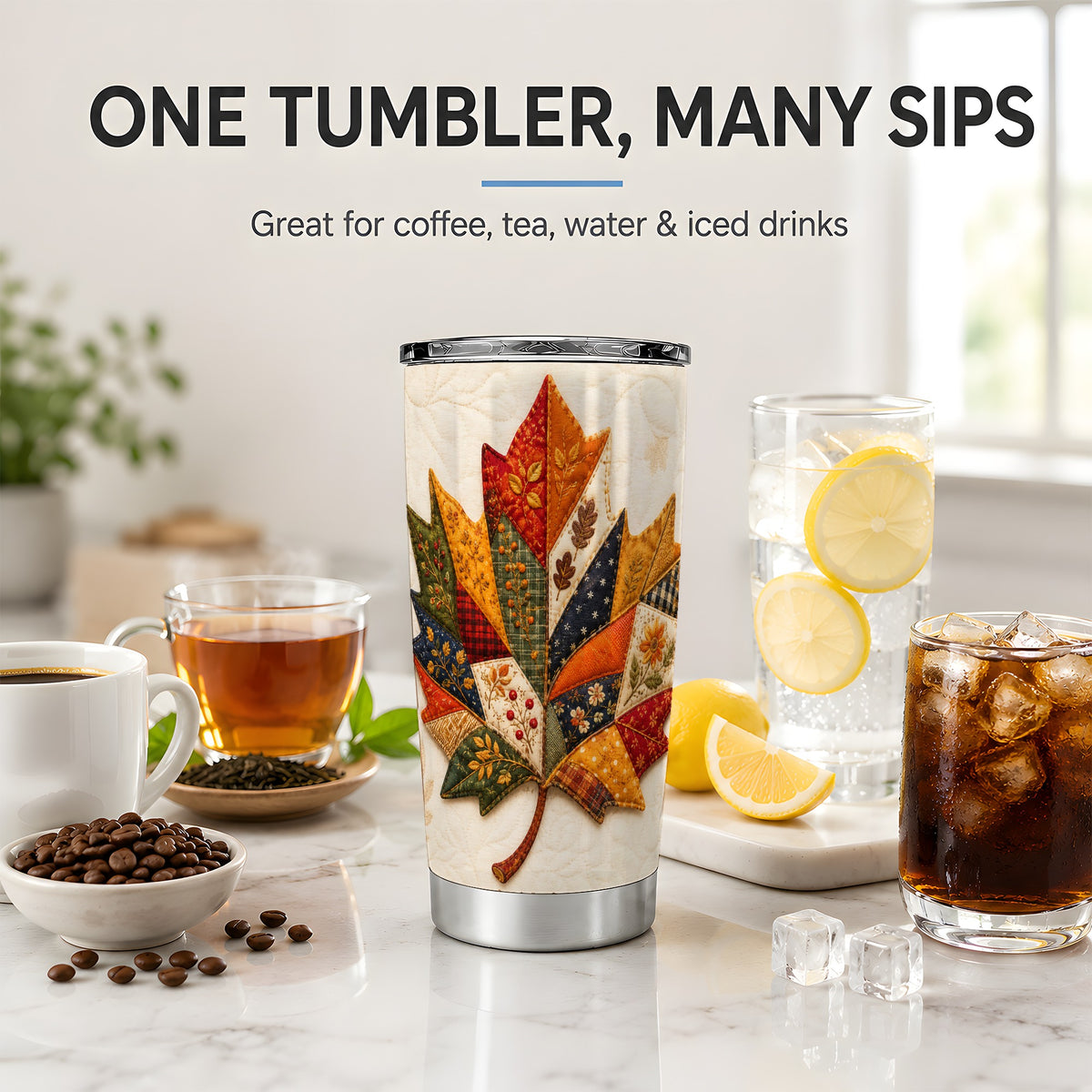 #pl[20oz|Steel] Patchwork Maple Leaf Tumbler, 20oz Stainless Steel Tumbler with Fall Art