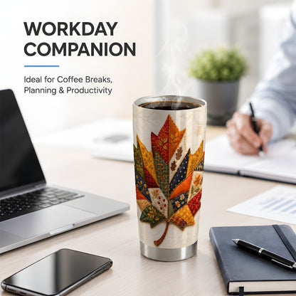 #pl[20oz|Steel] Patchwork Maple Leaf Tumbler, 20oz Stainless Steel Tumbler with Fall Art