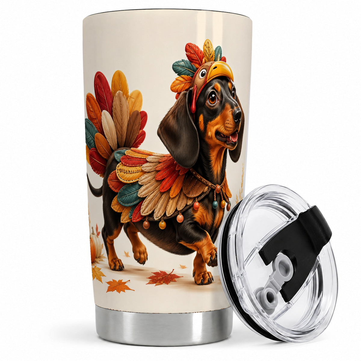 Thanksgiving Dachshund Tumbler, 20oz Tumbler with Turkey Costume Art