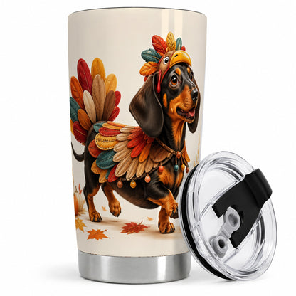 Thanksgiving Dachshund Tumbler, 20oz Tumbler with Turkey Costume Art