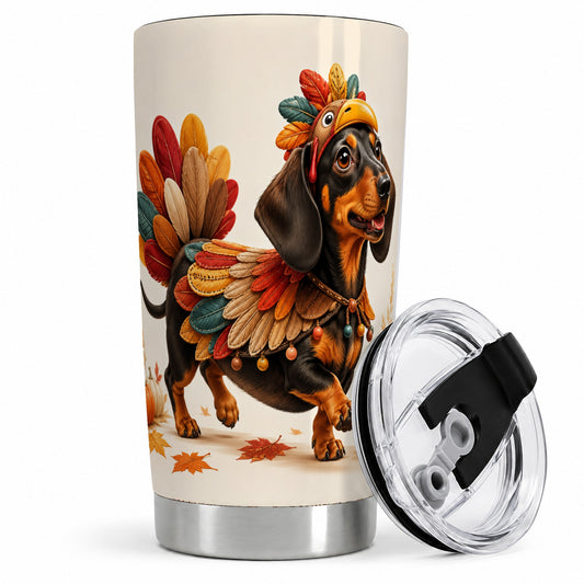 Thanksgiving Dachshund Tumbler, 20oz Tumbler with Turkey Costume Art