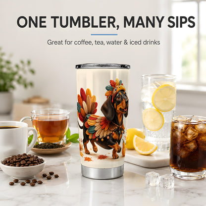 #pl[20oz|Steel] Thanksgiving Dachshund Tumbler, 20oz Tumbler with Turkey Costume Art