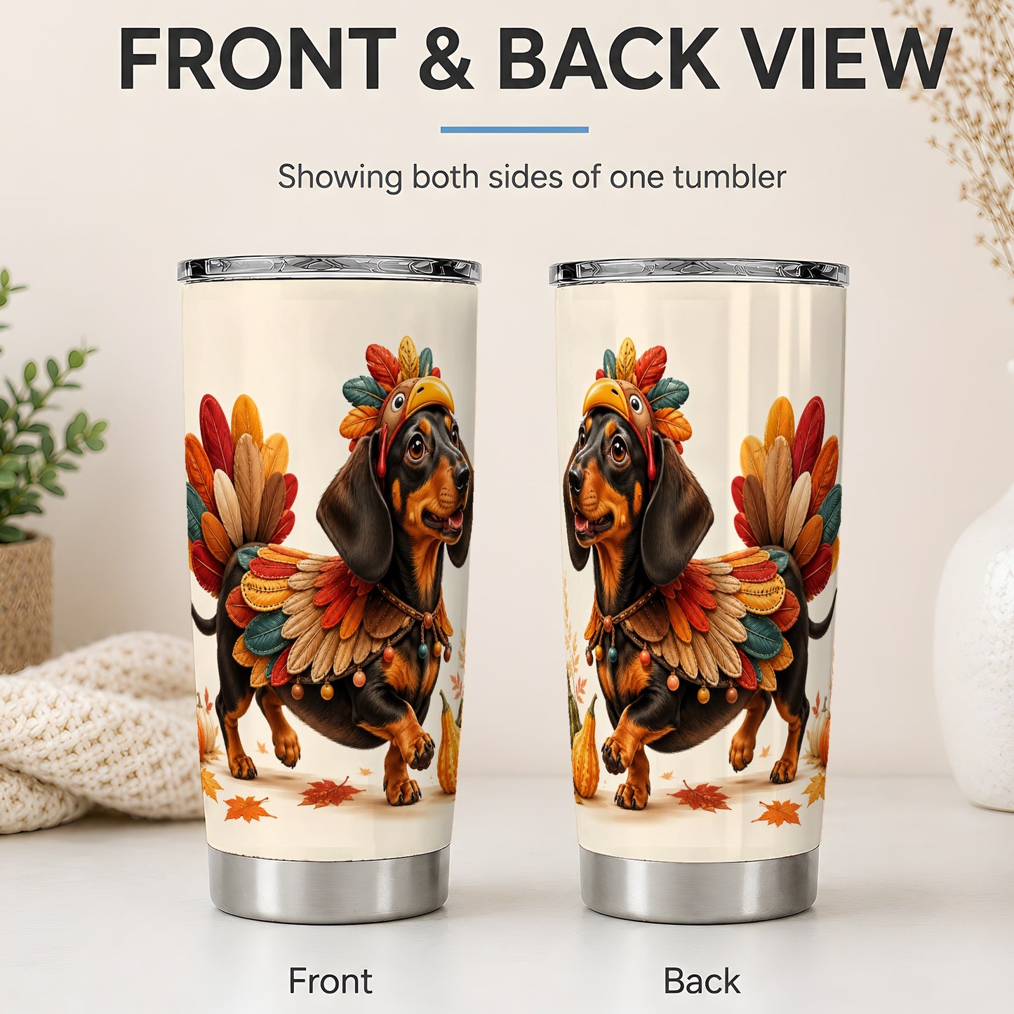 #pl[20oz|Steel] Thanksgiving Dachshund Tumbler, 20oz Tumbler with Turkey Costume Art