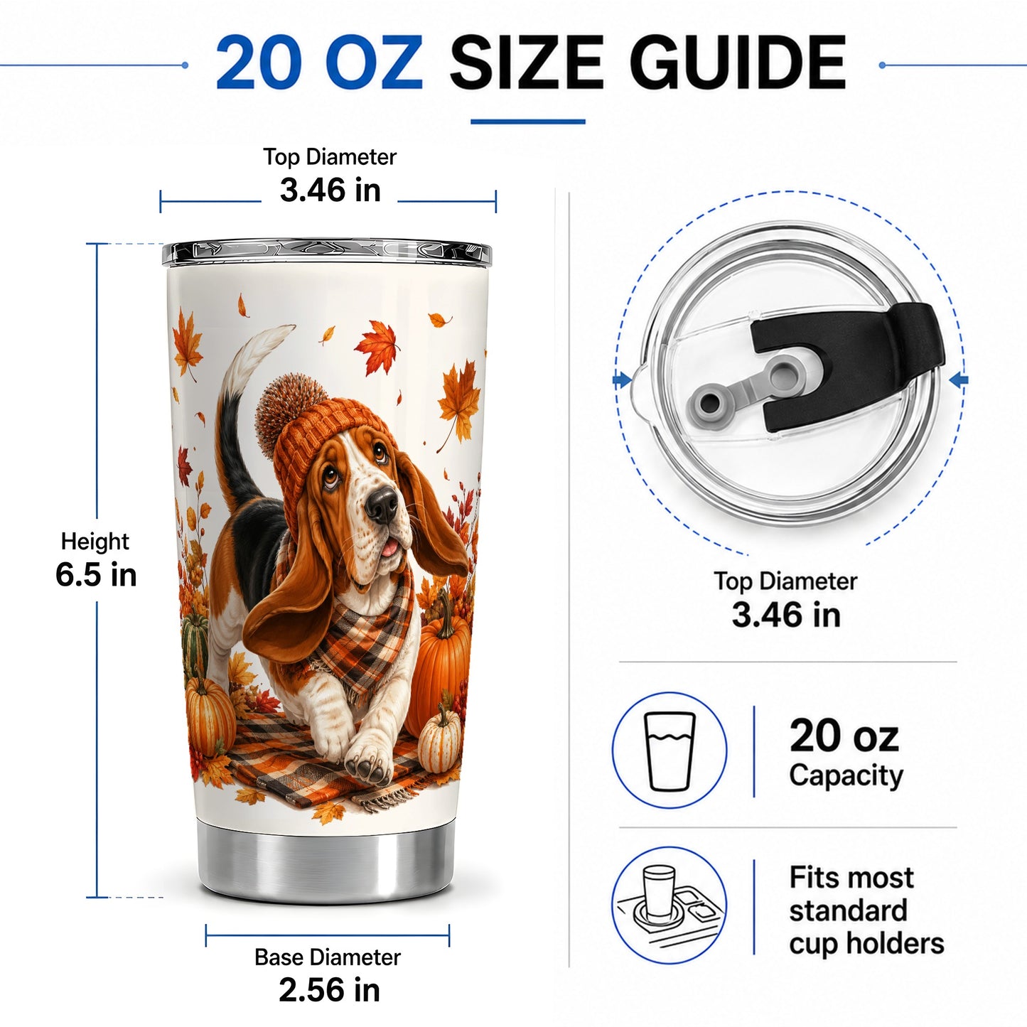 #pl[20oz|Steel] Autumn Basset Hound Tumbler, 20oz Tumbler with Pumpkin Fall Artwork