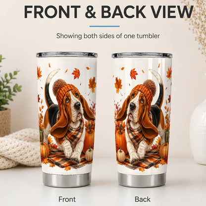#pl[20oz|Steel] Autumn Basset Hound Tumbler, 20oz Tumbler with Pumpkin Fall Artwork