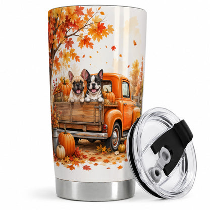 Autumn Dogs Pickup Truck Tumbler, 20oz Tumbler with Pumpkin Artwork