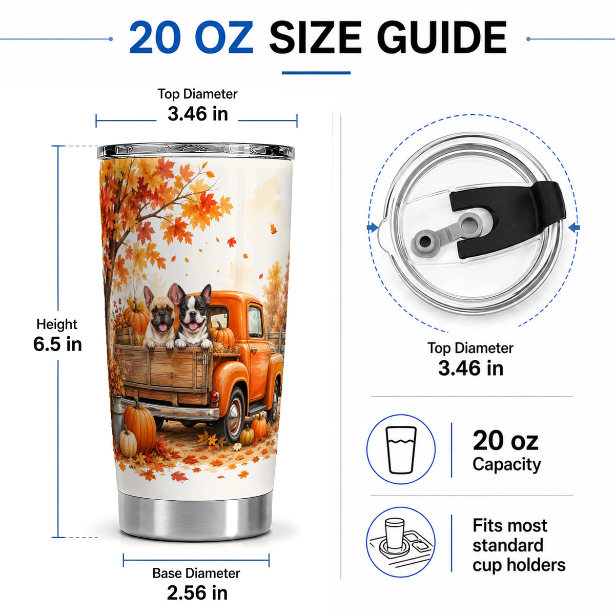 #pl[20oz|Steel] Autumn Dogs Pickup Truck Tumbler, 20oz Tumbler with Pumpkin Artwork