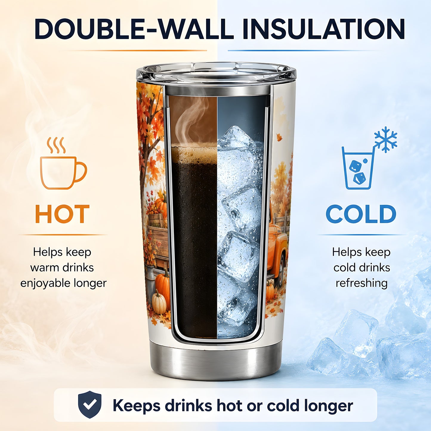 #pl[20oz|Steel] Autumn Dogs Pickup Truck Tumbler, 20oz Tumbler with Pumpkin Artwork
