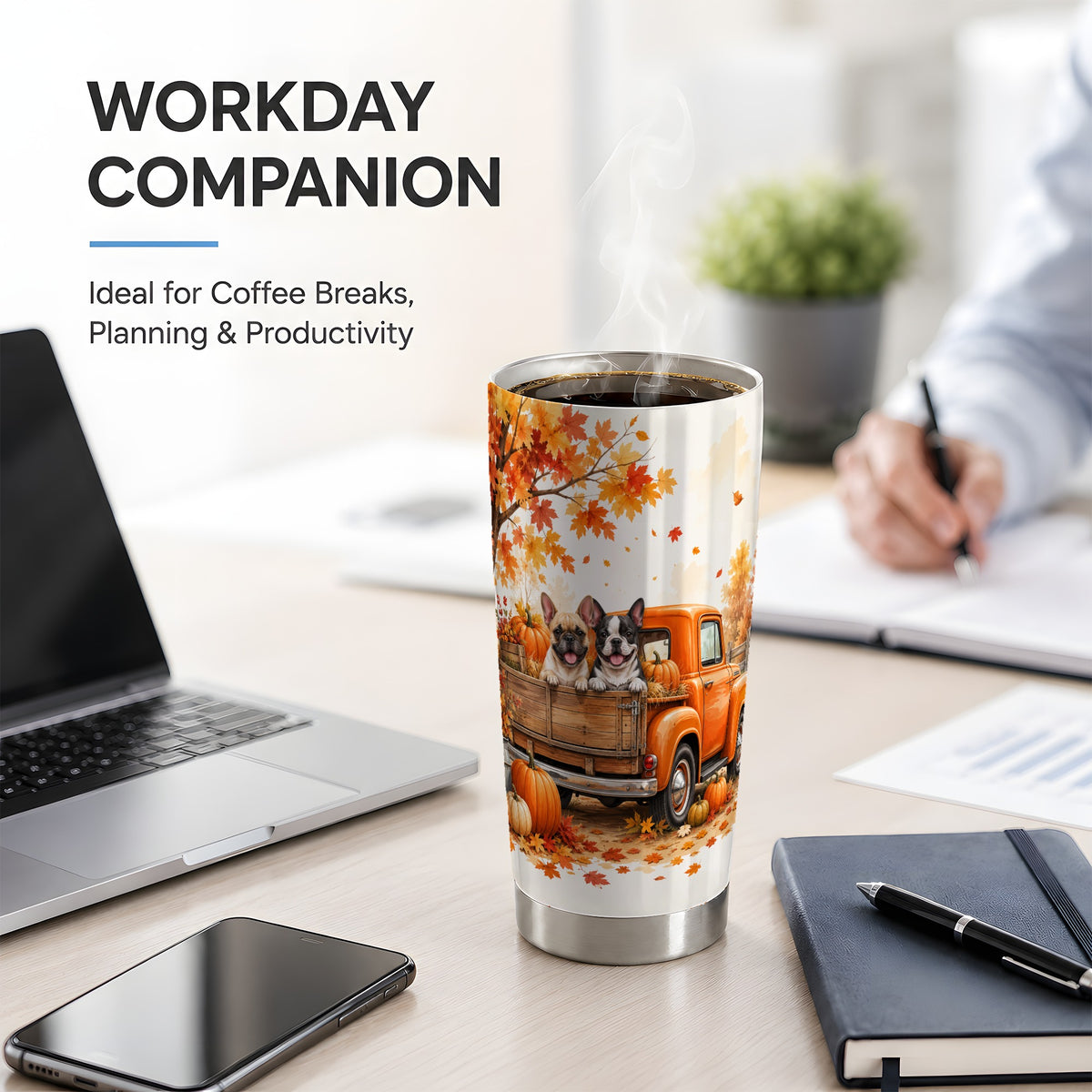 #pl[20oz|Steel] Autumn Dogs Pickup Truck Tumbler, 20oz Tumbler with Pumpkin Artwork
