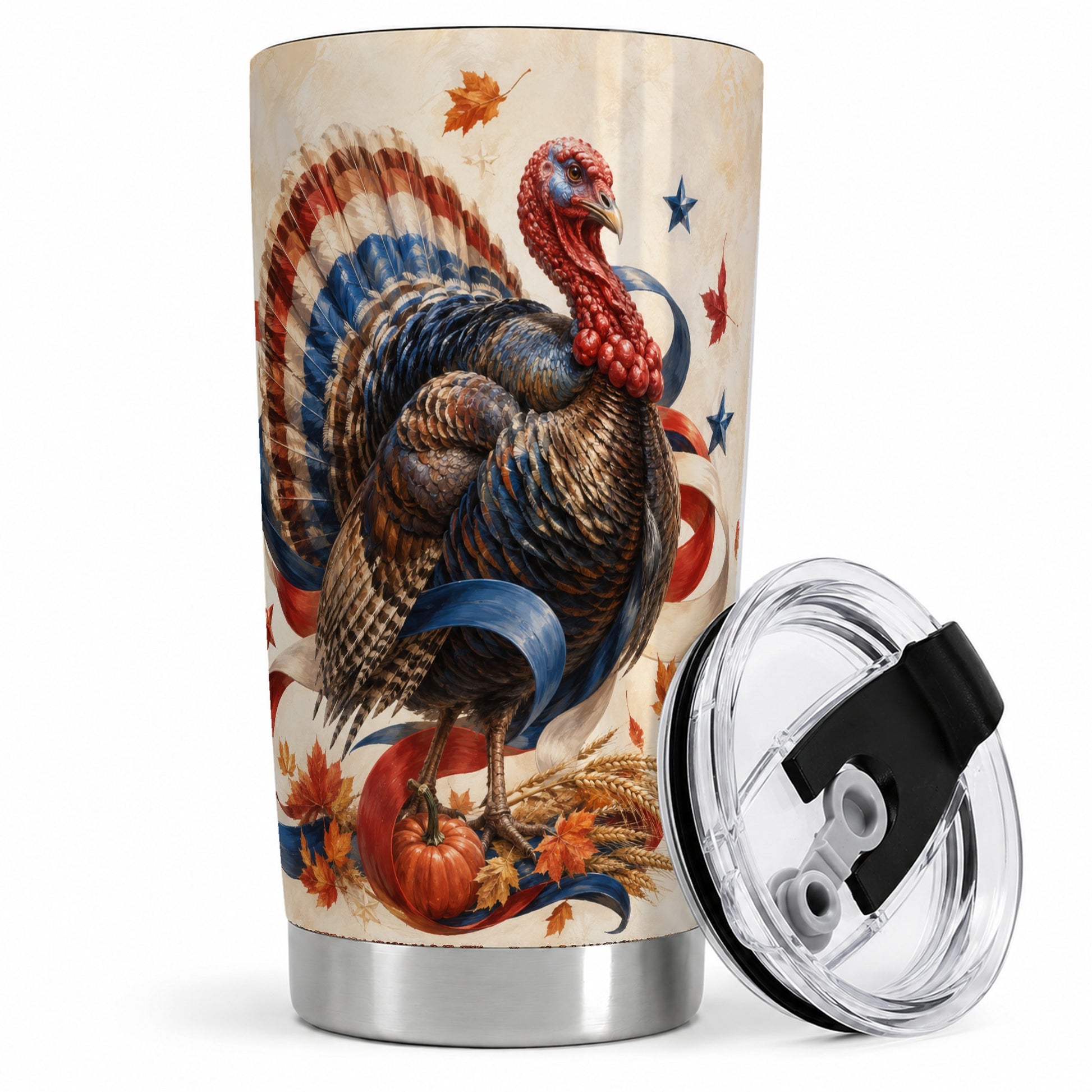 Patriotic Thanksgiving Turkey Tumbler, 20oz Tumbler with Fall Artwork