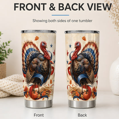 #pl[20oz|Steel] Patriotic Thanksgiving Turkey Tumbler, 20oz Tumbler with Fall Artwork