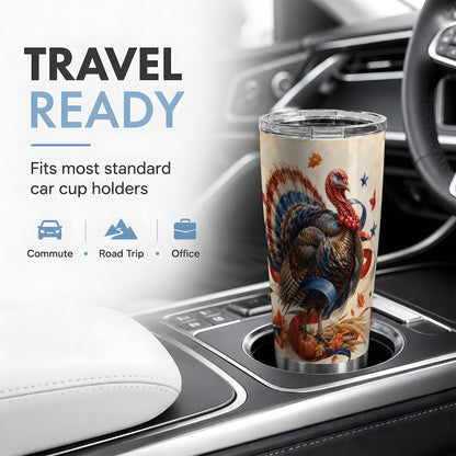 #pl[20oz|Steel] Patriotic Thanksgiving Turkey Tumbler, 20oz Tumbler with Fall Artwork