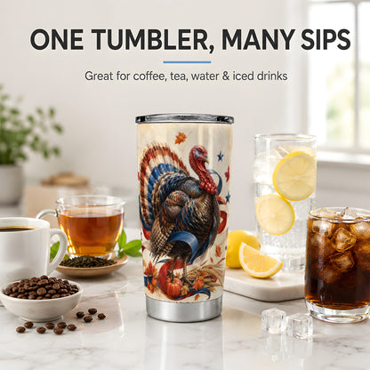 #pl[20oz|Steel] Patriotic Thanksgiving Turkey Tumbler, 20oz Tumbler with Fall Artwork