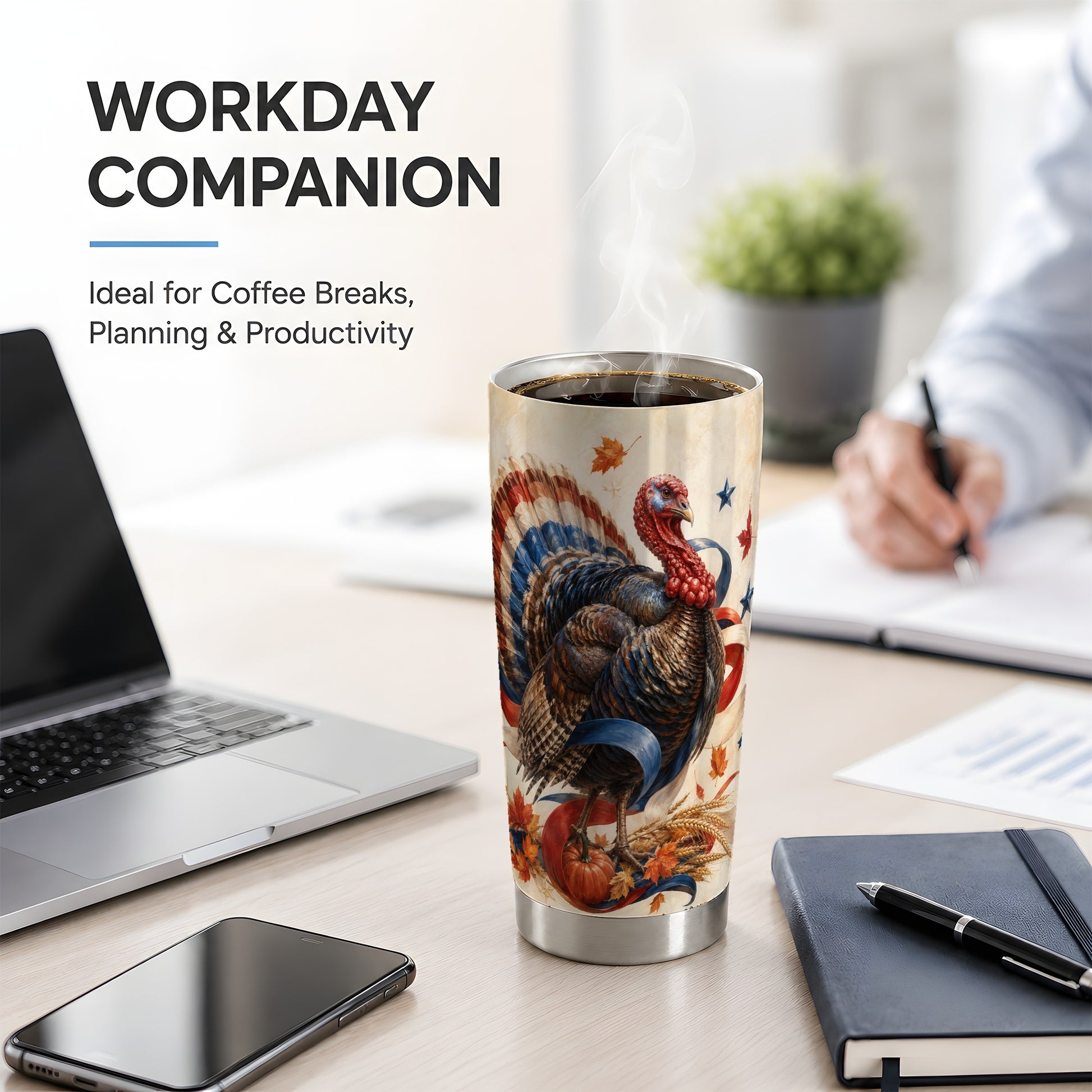 #pl[20oz|Steel] Patriotic Thanksgiving Turkey Tumbler, 20oz Tumbler with Fall Artwork