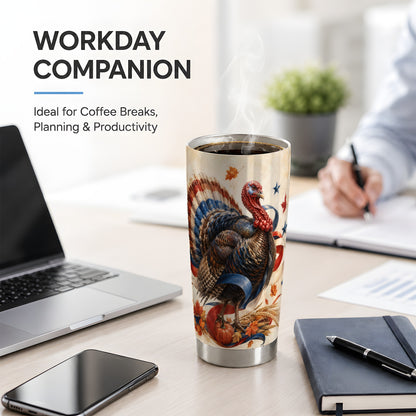 #pl[20oz|Steel] Patriotic Thanksgiving Turkey Tumbler, 20oz Tumbler with Fall Artwork