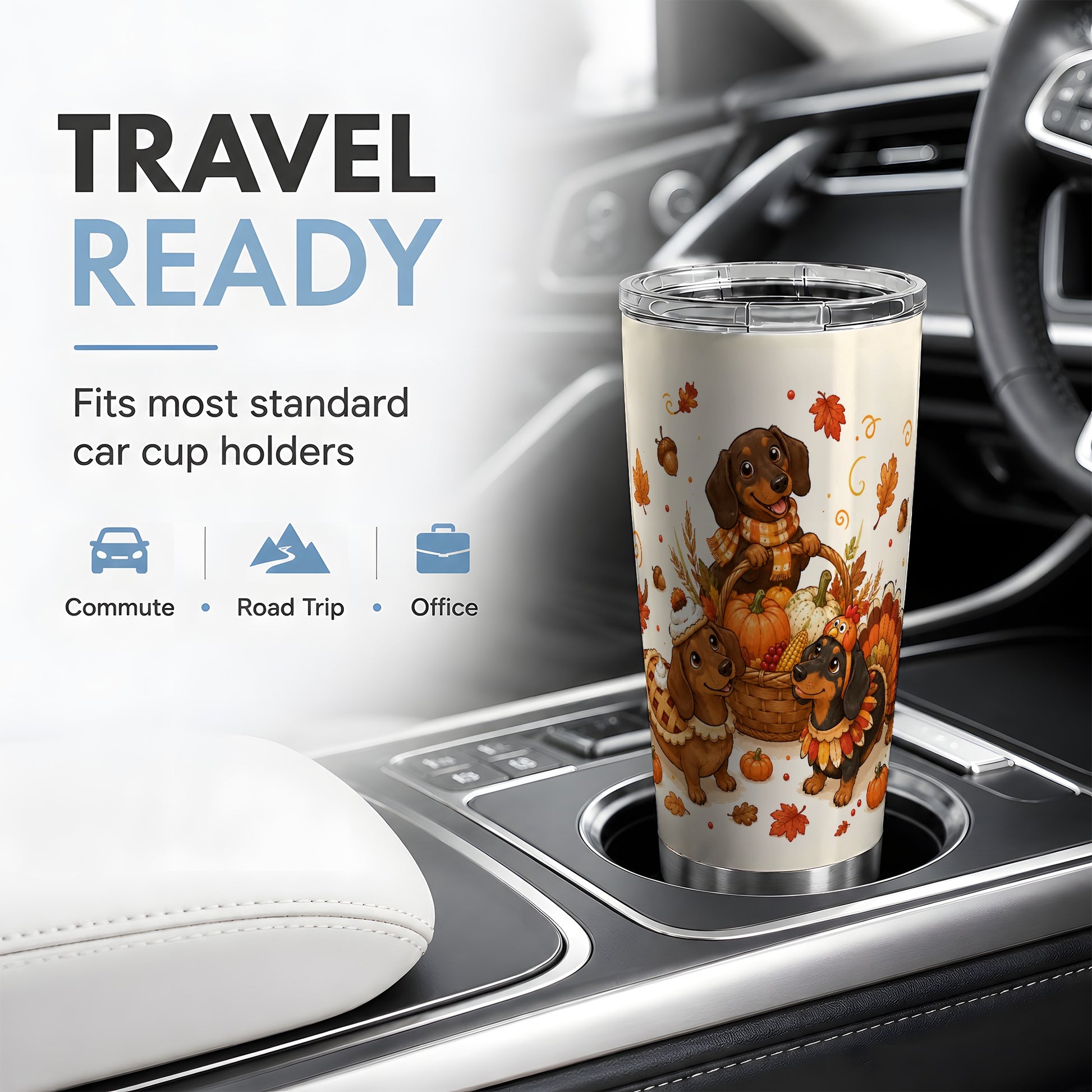 #pl[20oz|Steel] Thanksgiving Dachshund Tumbler, 20oz Tumbler with Turkey and Pie Art