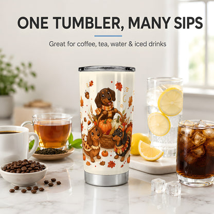#pl[20oz|Steel] Thanksgiving Dachshund Tumbler, 20oz Tumbler with Turkey and Pie Art