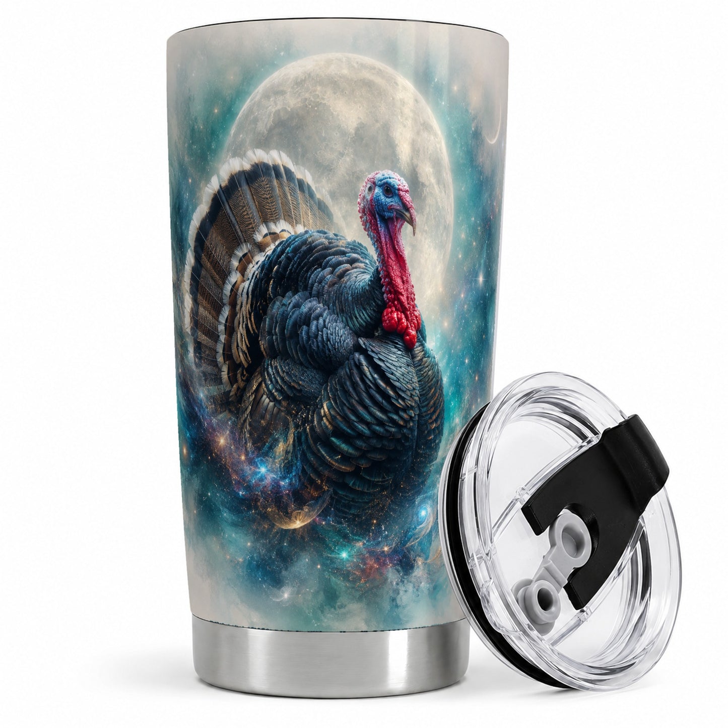 Cosmic Thanksgiving Turkey Tumbler, 20oz Tumbler with Moon Galaxy Art