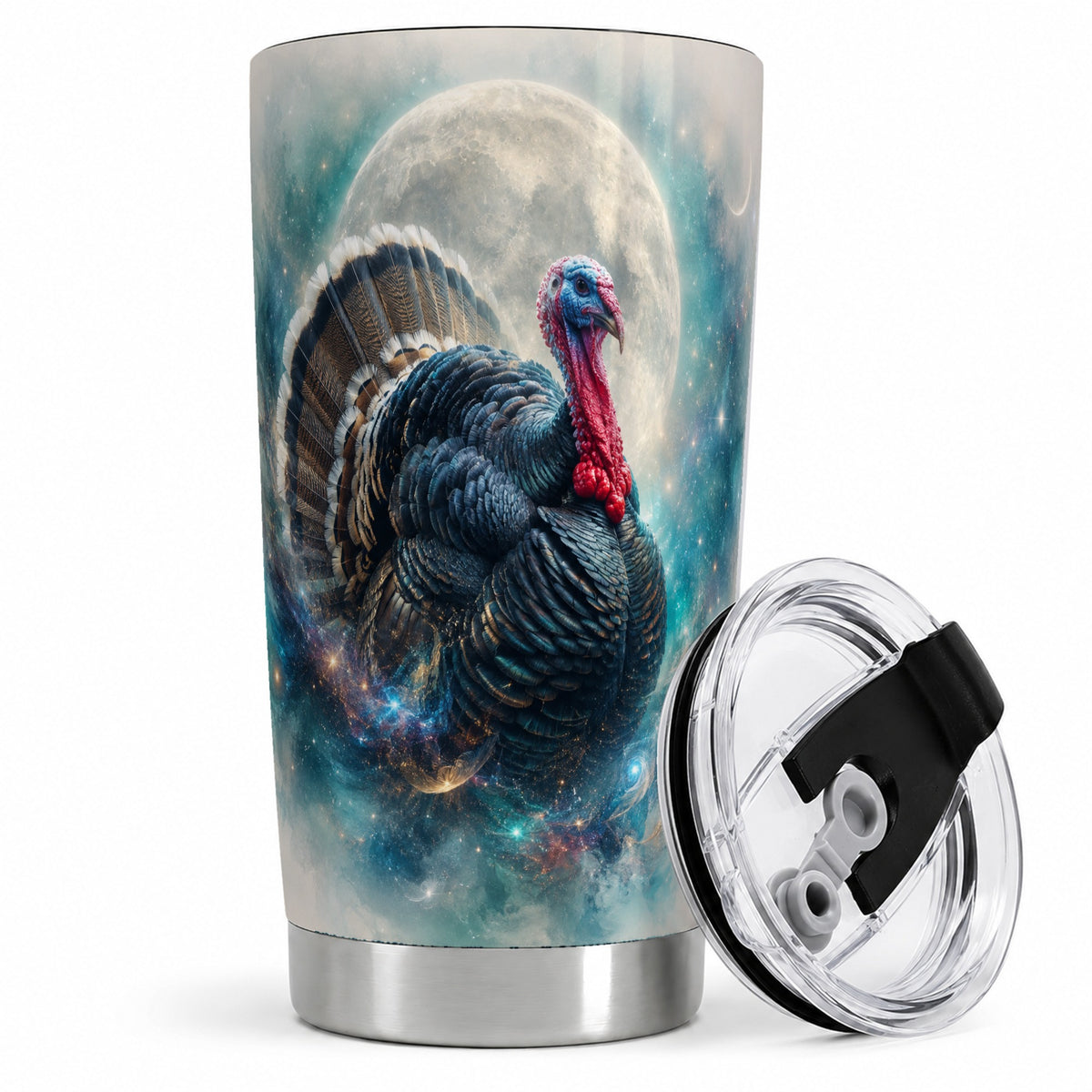 Cosmic Thanksgiving Turkey Tumbler, 20oz Tumbler with Moon Galaxy Art