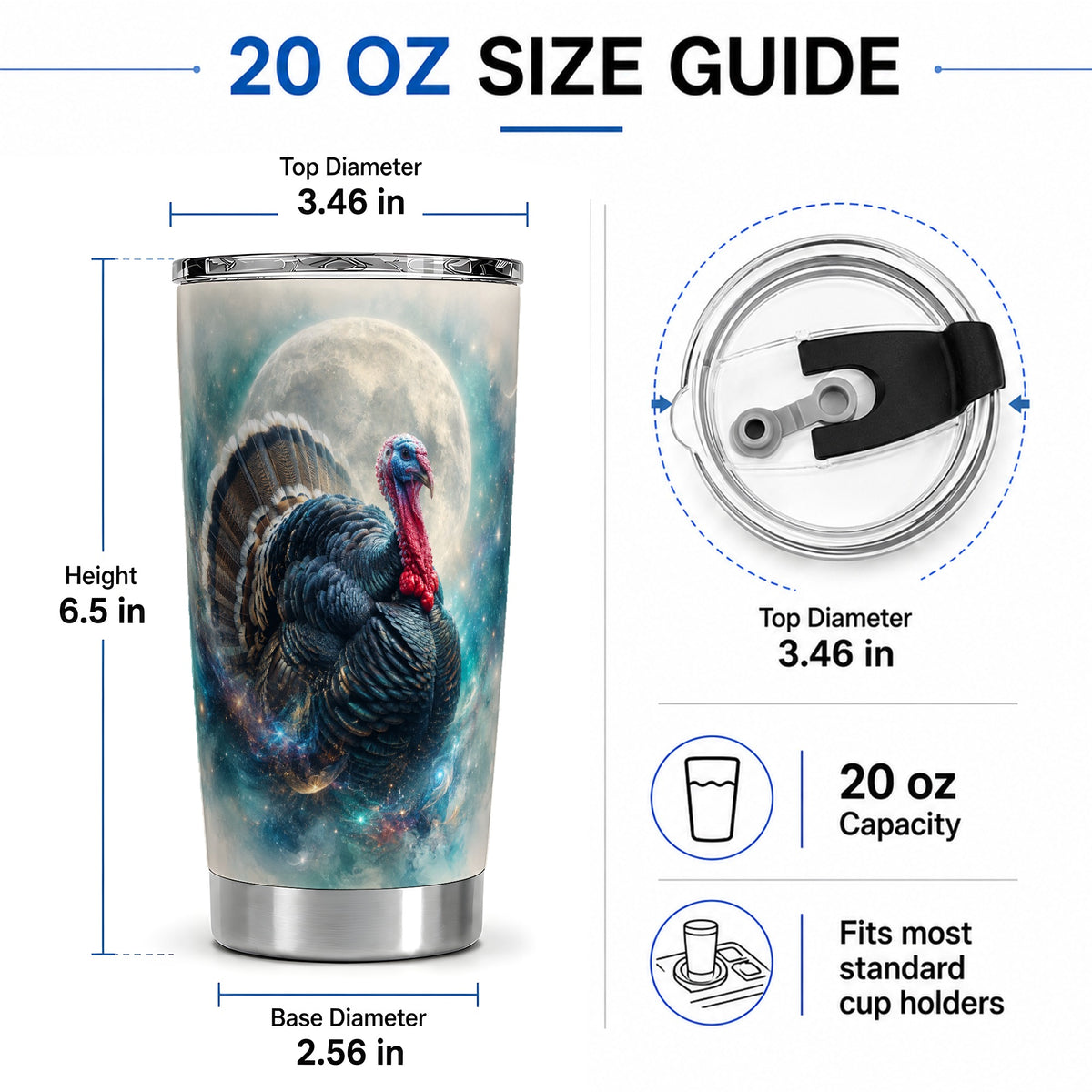#pl[20oz|Steel] Cosmic Thanksgiving Turkey Tumbler, 20oz Tumbler with Moon Galaxy Art