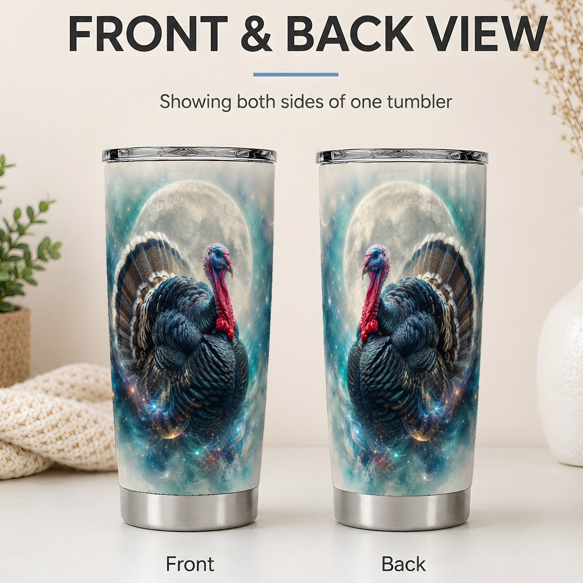 #pl[20oz|Steel] Cosmic Thanksgiving Turkey Tumbler, 20oz Tumbler with Moon Galaxy Art