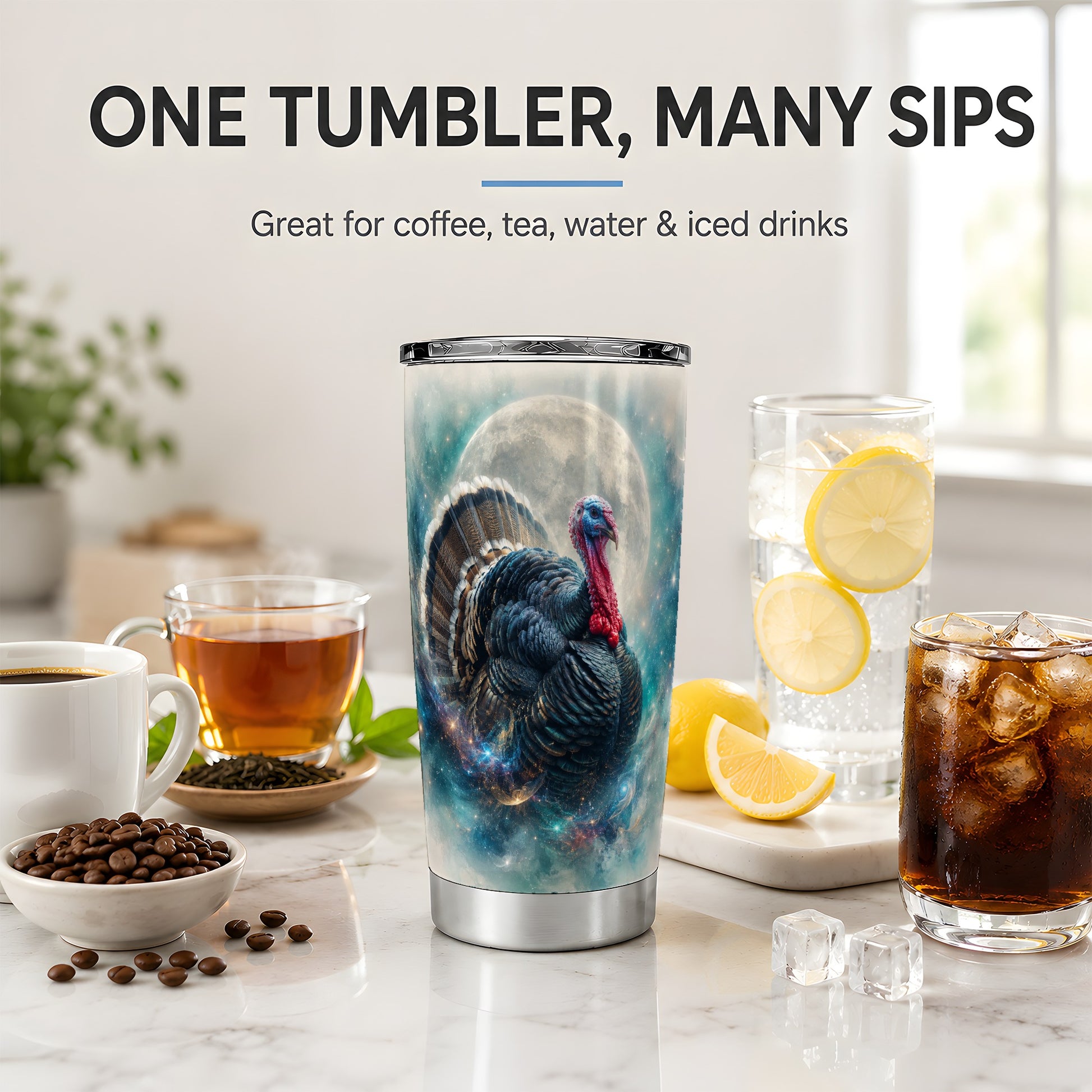 #pl[20oz|Steel] Cosmic Thanksgiving Turkey Tumbler, 20oz Tumbler with Moon Galaxy Art