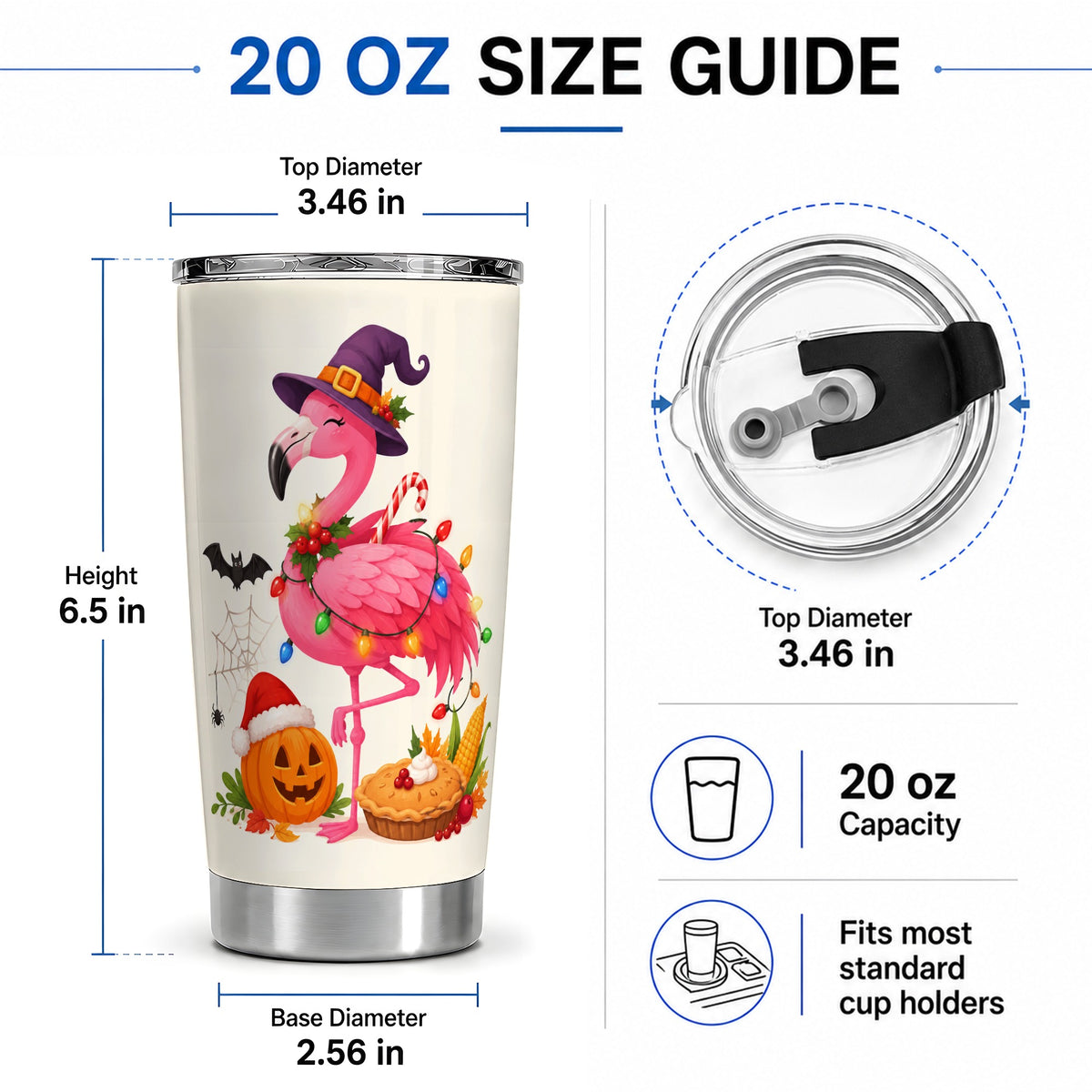 #pl[20oz|Steel] Festive Flamingo Tumbler, 20oz Tumbler with Holiday Pumpkin Artwork