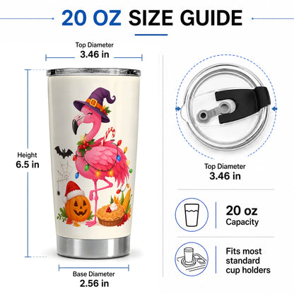 #pl[20oz|Steel] Festive Flamingo Tumbler, 20oz Tumbler with Holiday Pumpkin Artwork