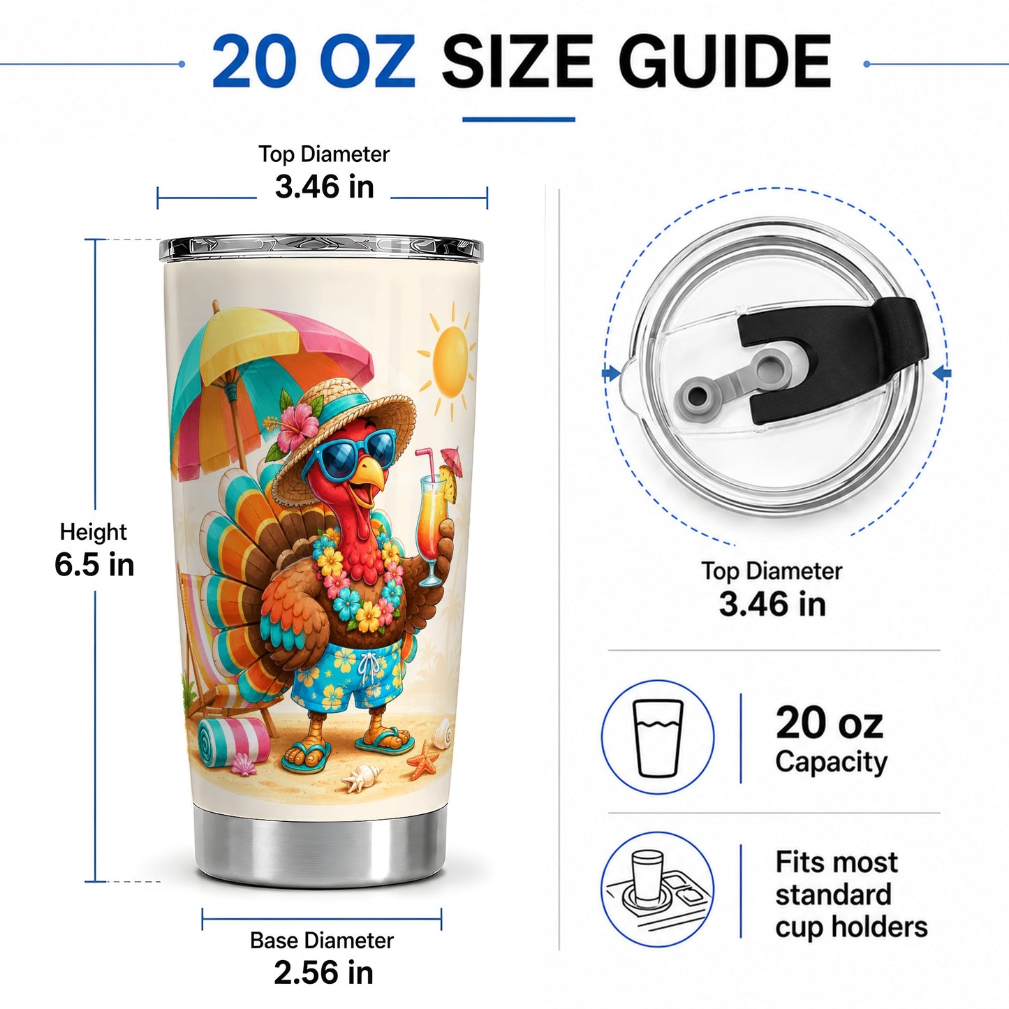 #pl[20oz|Steel] Tropical Turkey Tumbler, 20oz Tumbler with Beach Vacation Artwork