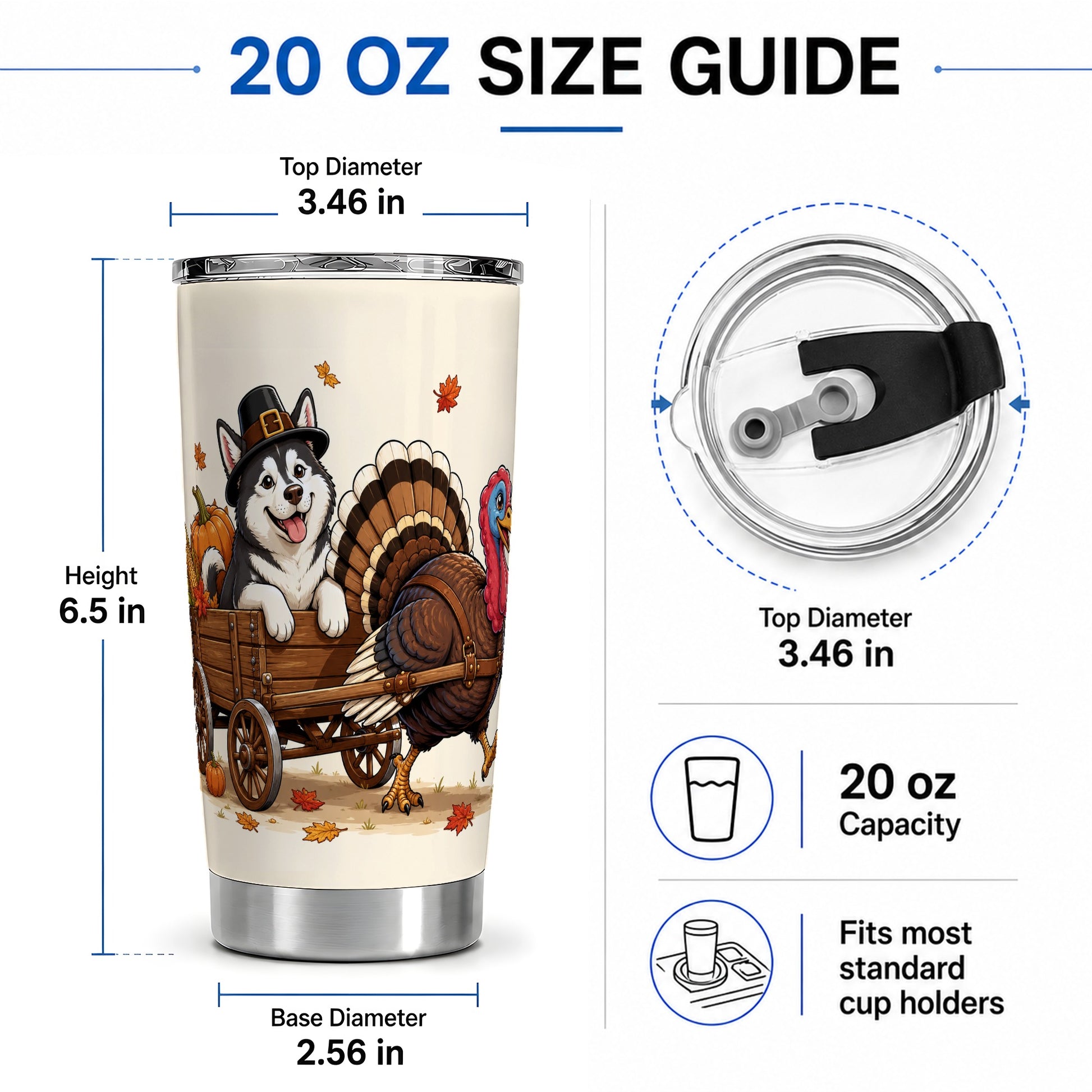 #pl[20oz|Steel] Thanksgiving Husky Wagon Tumbler, 20oz Tumbler with Turkey Artwork