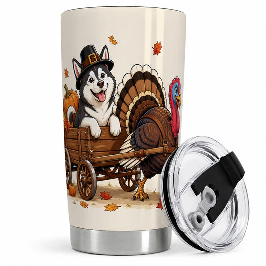 Thanksgiving Husky Wagon Tumbler, 20oz Tumbler with Turkey Artwork