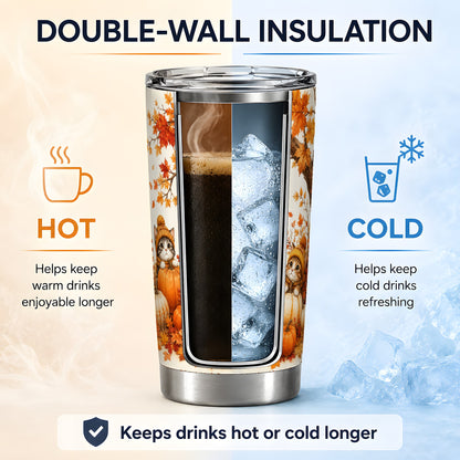 #pl[20oz|Steel] Autumn Kittens Tumbler, 20oz Tumbler with Pumpkins and Mushrooms Art
