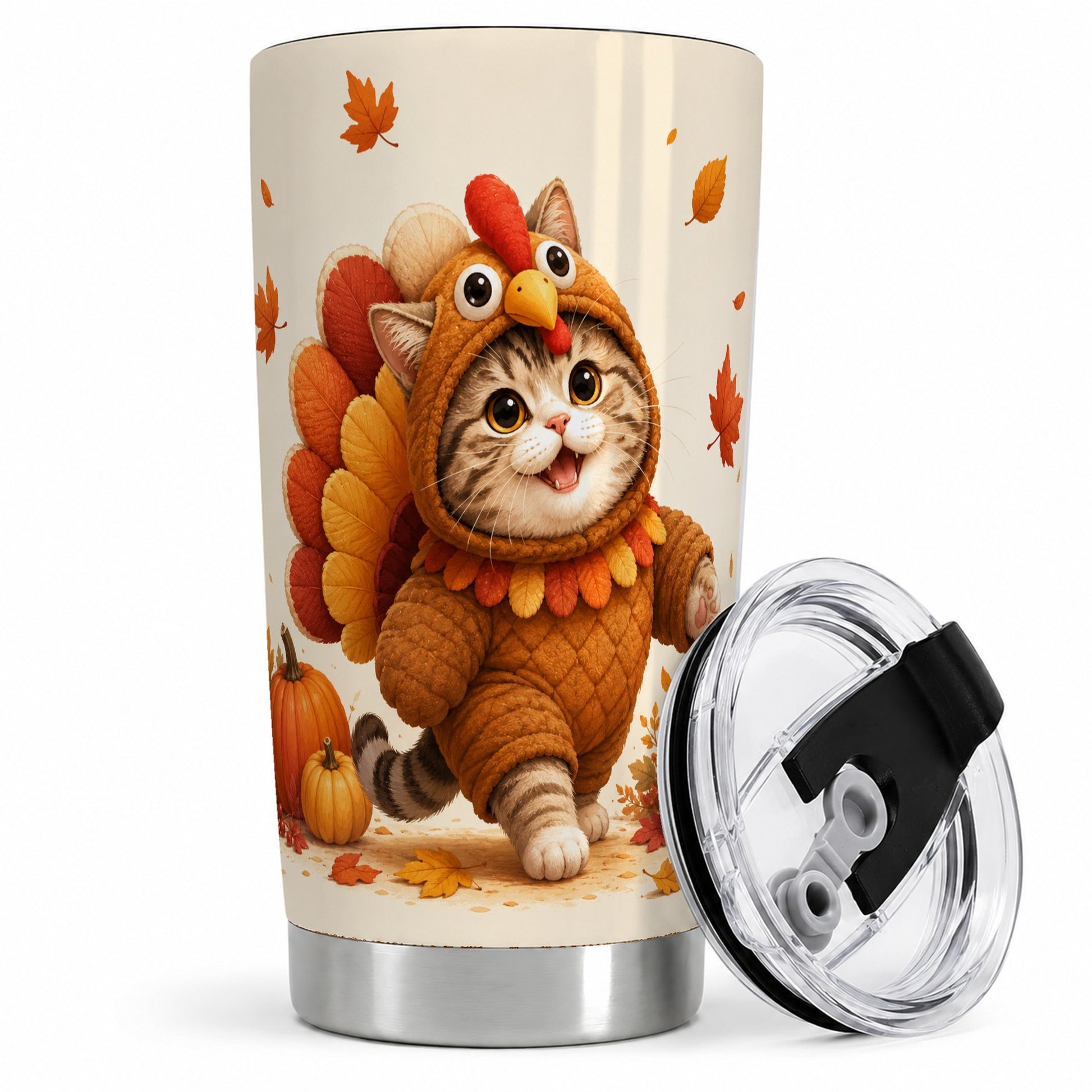 Thanksgiving Cat Tumbler, 20oz Tumbler with Turkey Costume Artwork