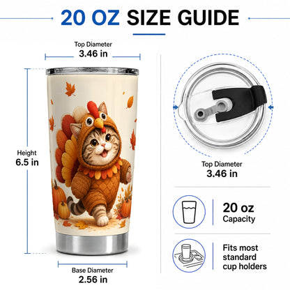 #pl[20oz|Steel] Thanksgiving Cat Tumbler, 20oz Tumbler with Turkey Costume Artwork