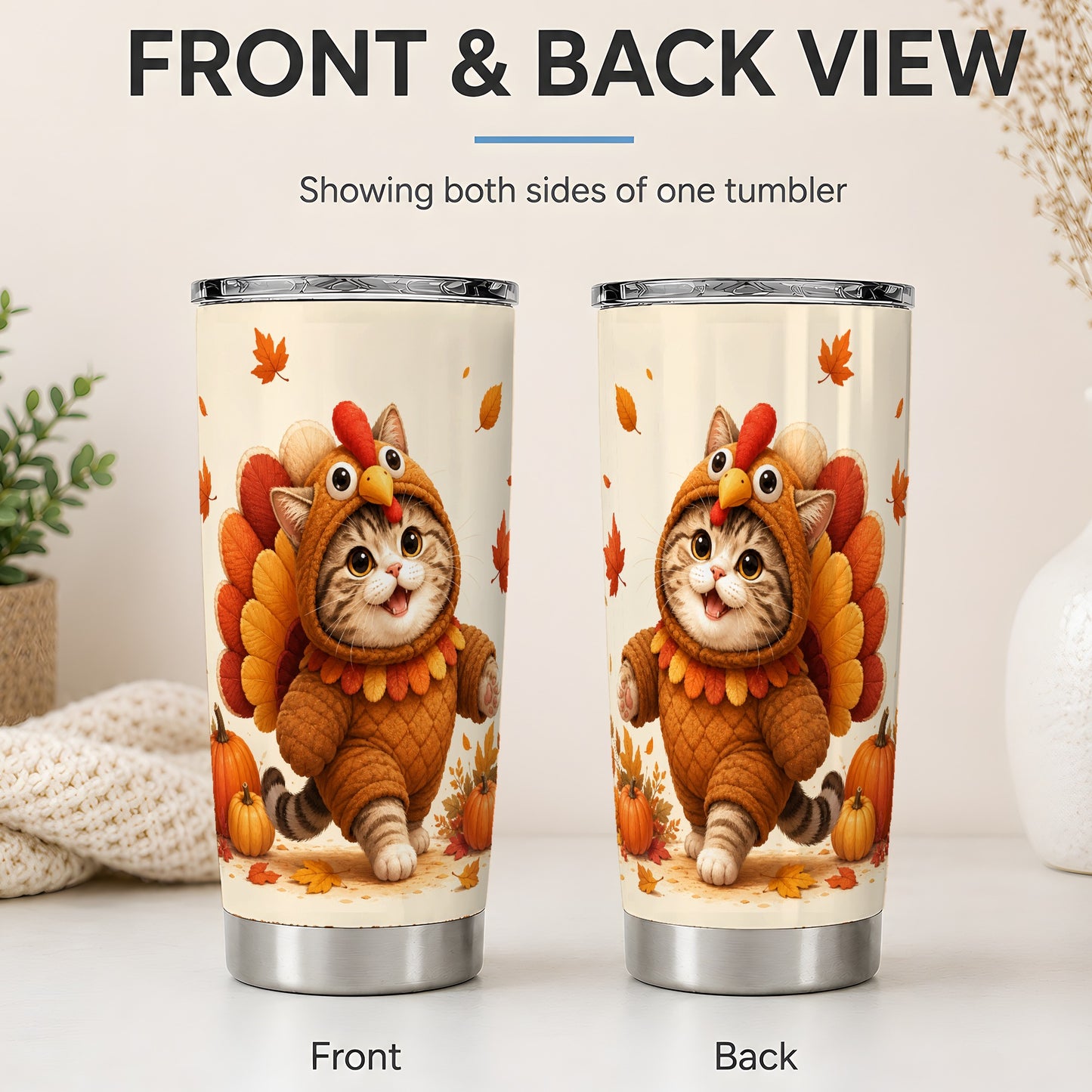 #pl[20oz|Steel] Thanksgiving Cat Tumbler, 20oz Tumbler with Turkey Costume Artwork
