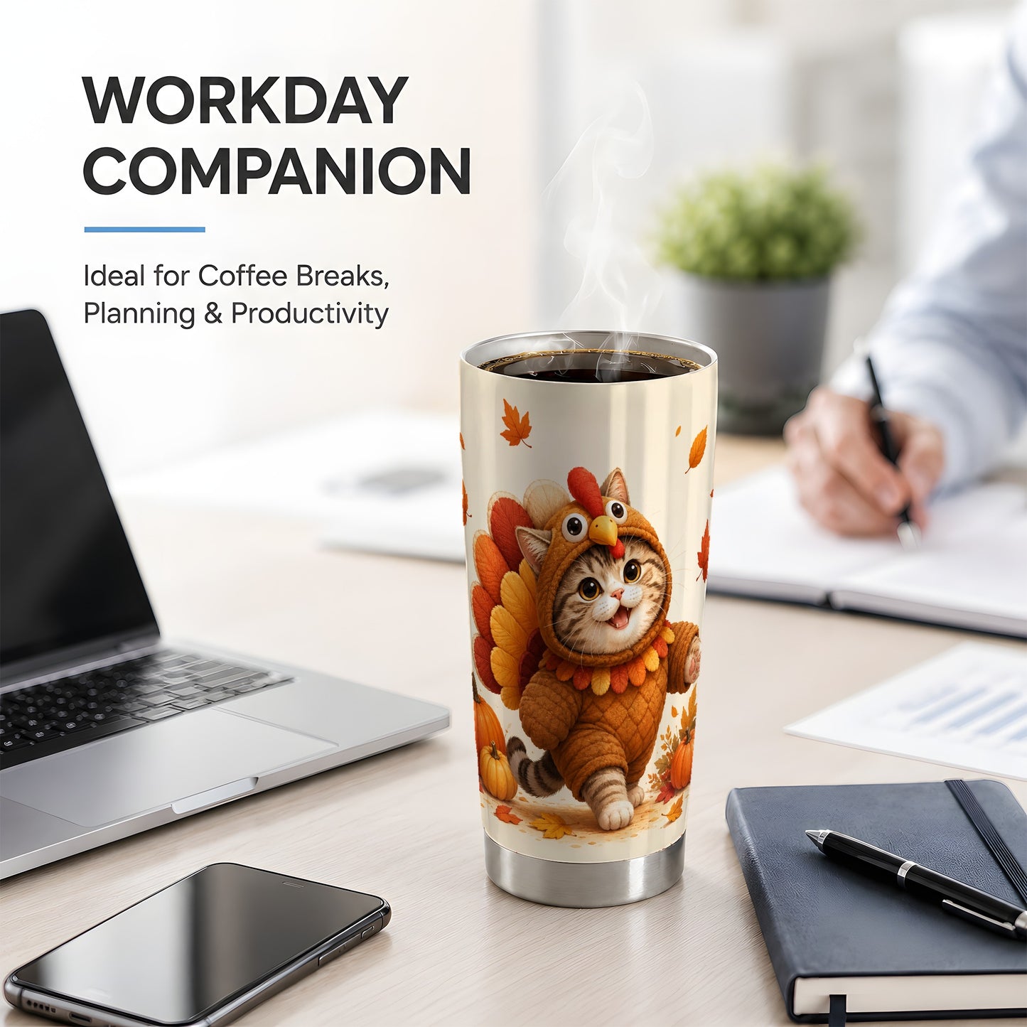 #pl[20oz|Steel] Thanksgiving Cat Tumbler, 20oz Tumbler with Turkey Costume Artwork