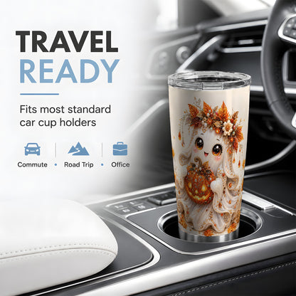 #pl[20oz|Steel] Jeweled Halloween Ghost Tumbler, 20oz Tumbler with Jack O Lantern Art