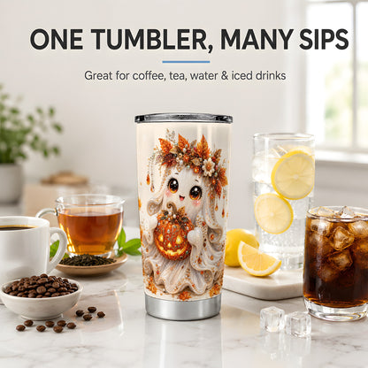 #pl[20oz|Steel] Jeweled Halloween Ghost Tumbler, 20oz Tumbler with Jack O Lantern Art