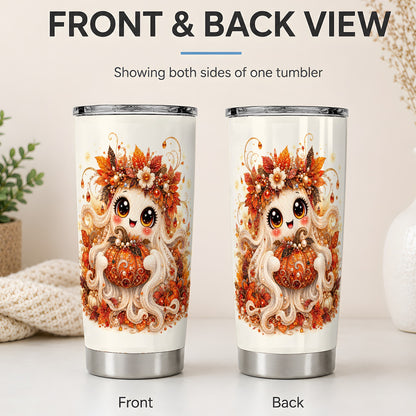 #pl[20oz|Steel] Cute Autumn Ghost Tumbler, 20oz Stainless Steel Tumbler with Pumpkin Art