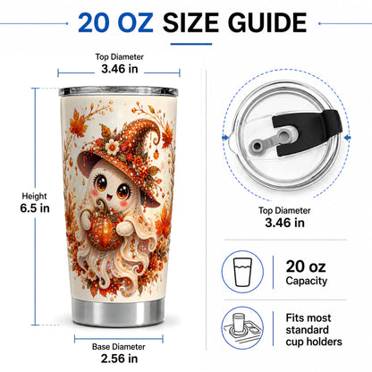 #pl[20oz|Steel] Witch Ghost Tumbler, 20oz Stainless Steel Tumbler with Autumn Pumpkin Art