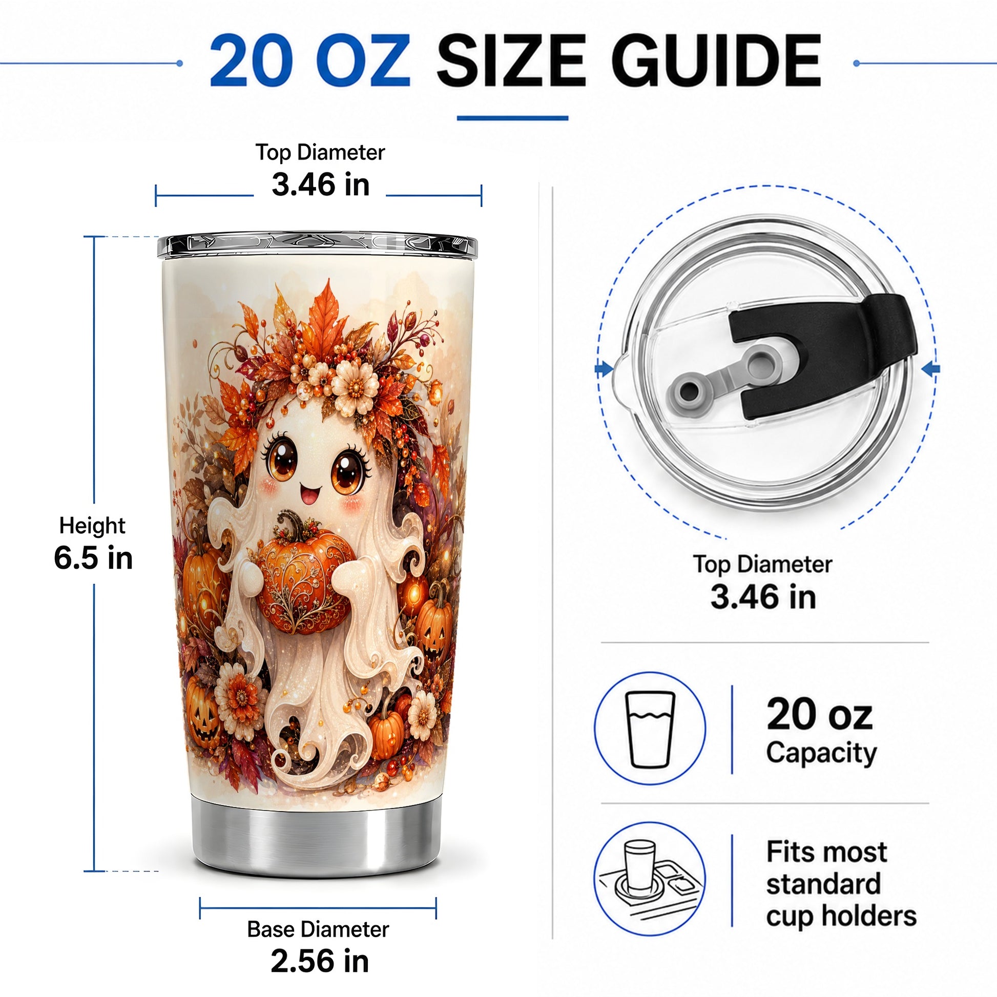 #pl[20oz|Steel] Cute Halloween Ghost Tumbler, 20oz Stainless Steel Tumbler with Pumpkin Art
