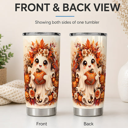 #pl[20oz|Steel] Cute Halloween Ghost Tumbler, 20oz Stainless Steel Tumbler with Pumpkin Art